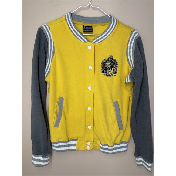 Harry Potter Varsity Jacket Women Medium Hufflepuff Snap Button Lightweight - Picture 1 of 12